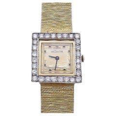 Retro Jaeger-LeCoultre Diamond 14k Gold Lady's Wristwatch Bracelet