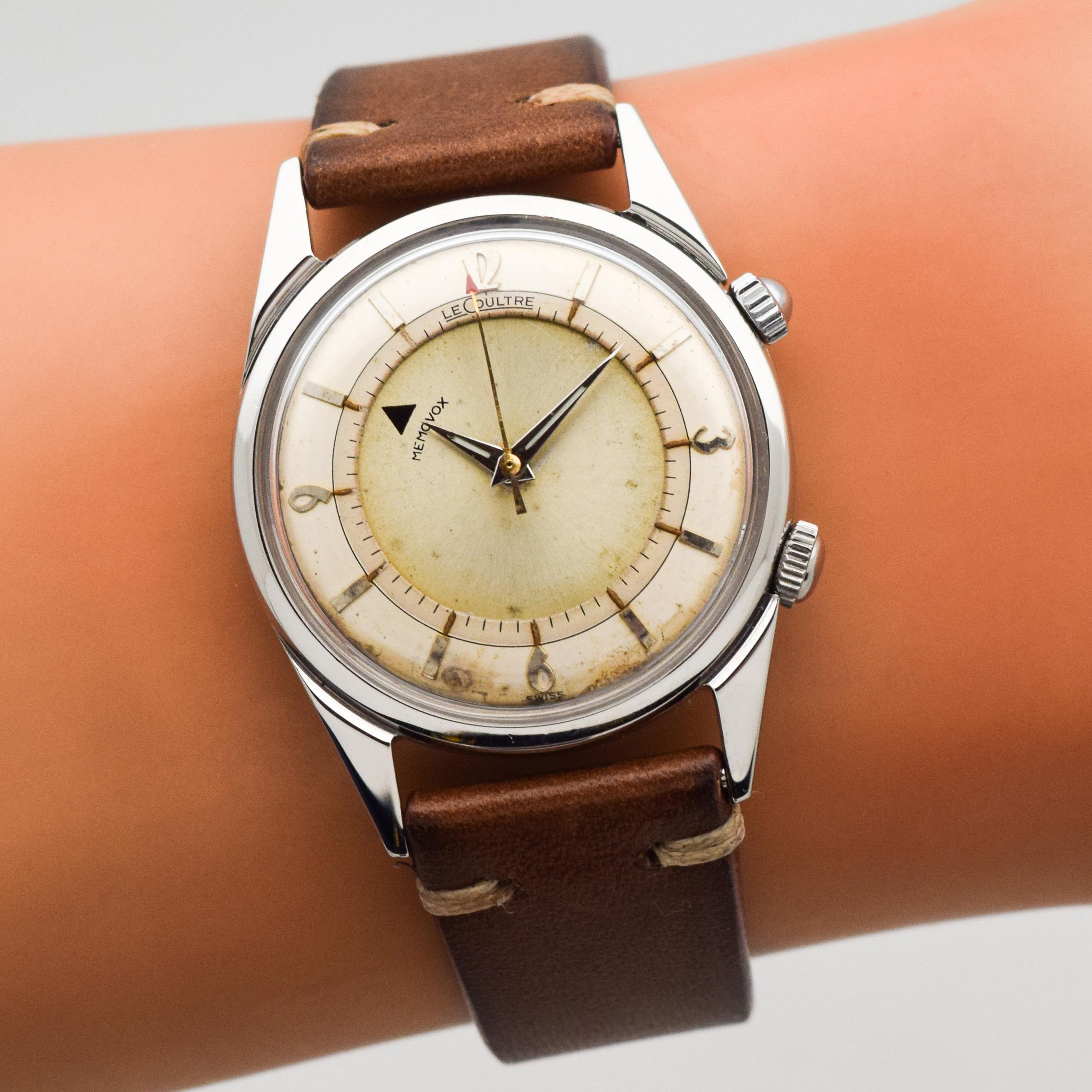Vintage Jaeger LeCoultre Memovox Stainless Steel Watch, 1950s For Sale 1
