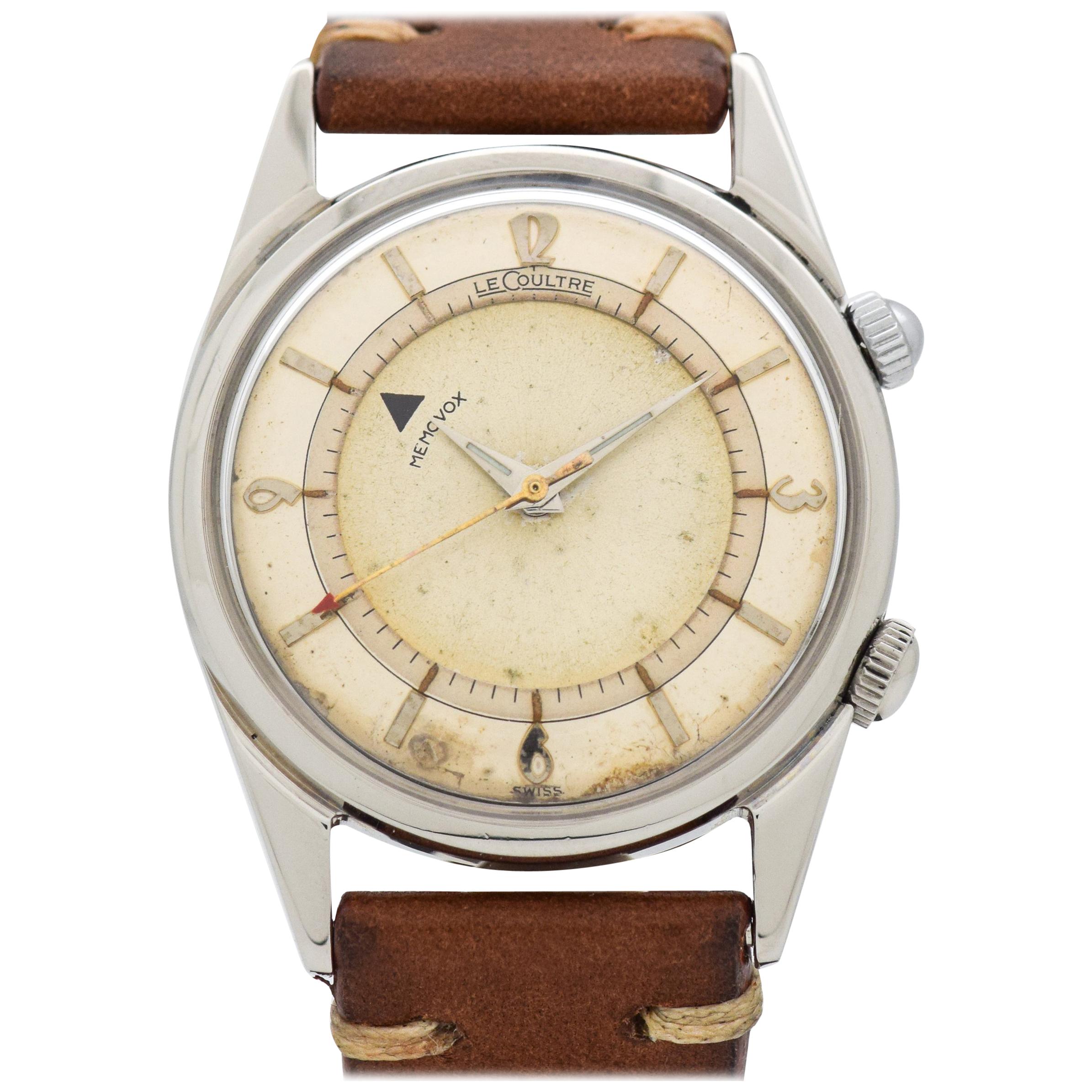 Vintage Jaeger LeCoultre Memovox Stainless Steel Watch, 1950s For Sale