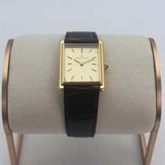 Vintage Jaeger-LeCoultre Rectangular Dress Watch 18K Yellow Gold Textured Dial