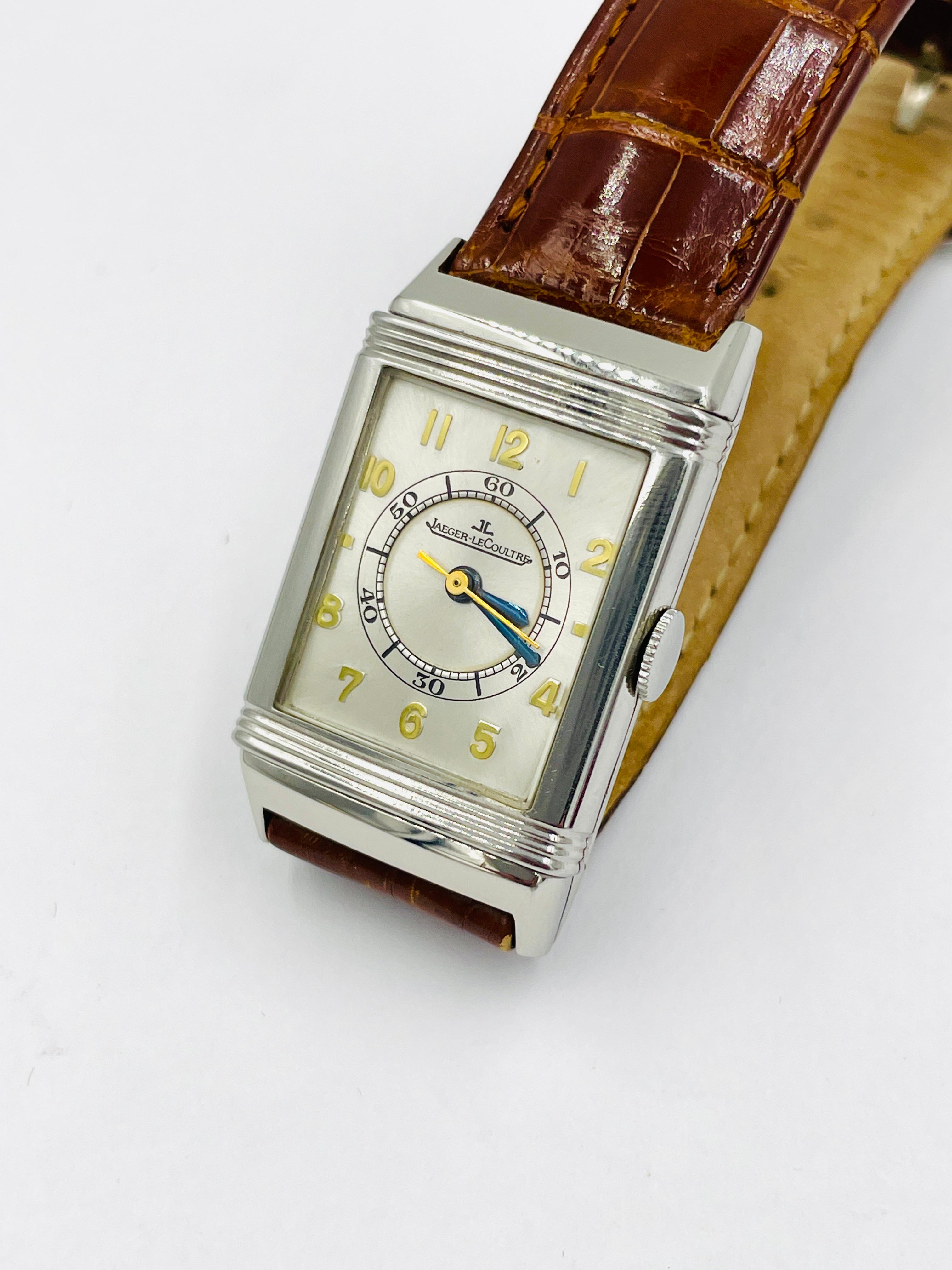 Vintage Jaeger-LeCoultre Reverso Stahl-Armbanduhr

ÜBER DIESEN ARTIKEL: Vintage Jaeger-LeCoultre Reverso Edelstahl Handaufzugs-Armbanduhr aus den späten 1950er Jahren. 
Mit einem Lederband. 

METALL: Rostfreier Stahl.

MASSNAHMEN: 37mm x