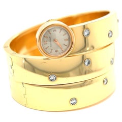 Vintage Jaeger LeCouture Faraone Milano Diamond 18K Yellow Gold Wrap Wristwatch