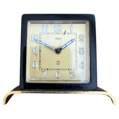 Vintage Jaeger Mechanischer Schreibtisch/Reisewecker - Art Deco Messing & Bakelit