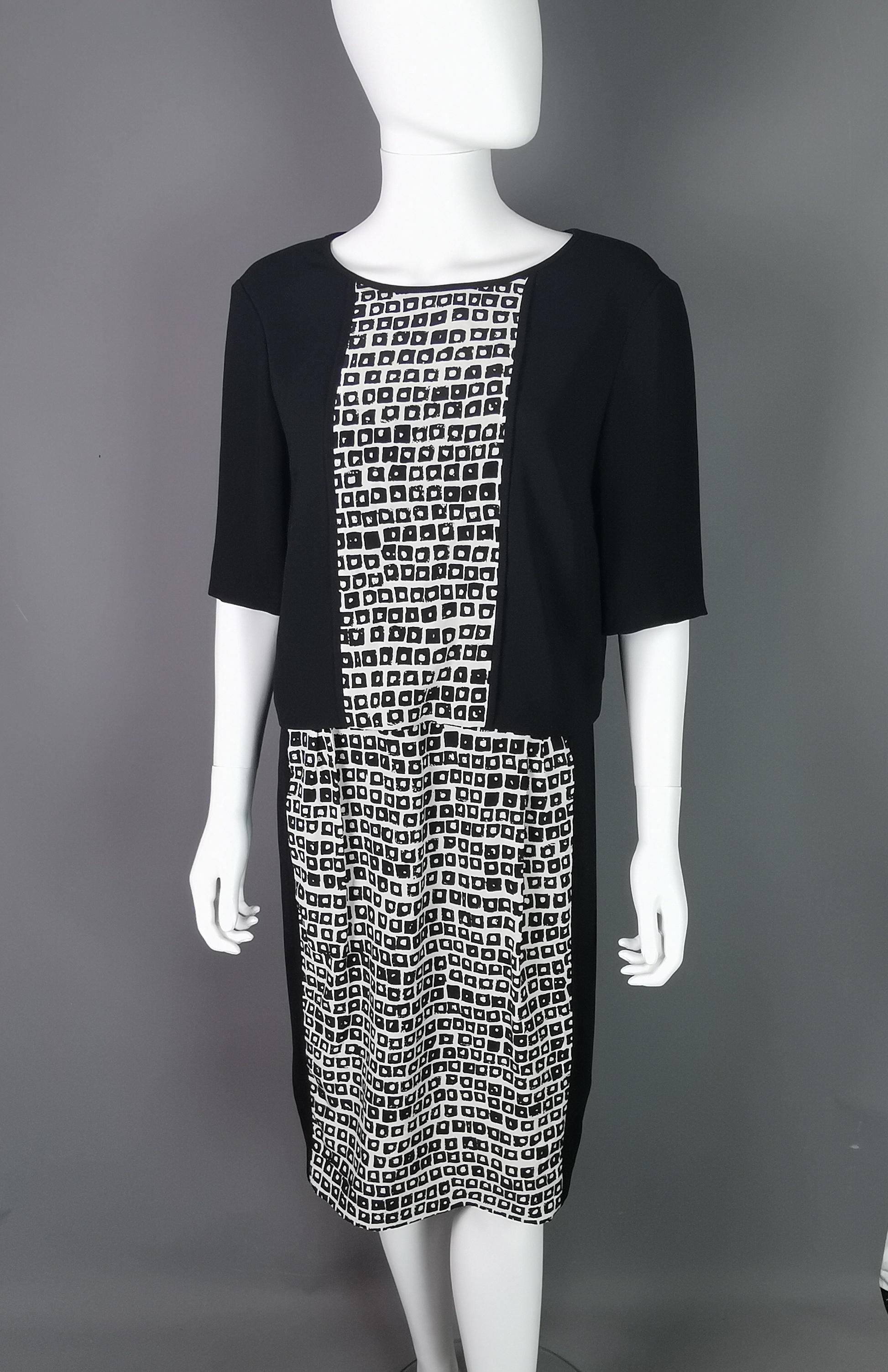 Black Vintage Jaeger Monochrome silk sheath dress, smart  For Sale