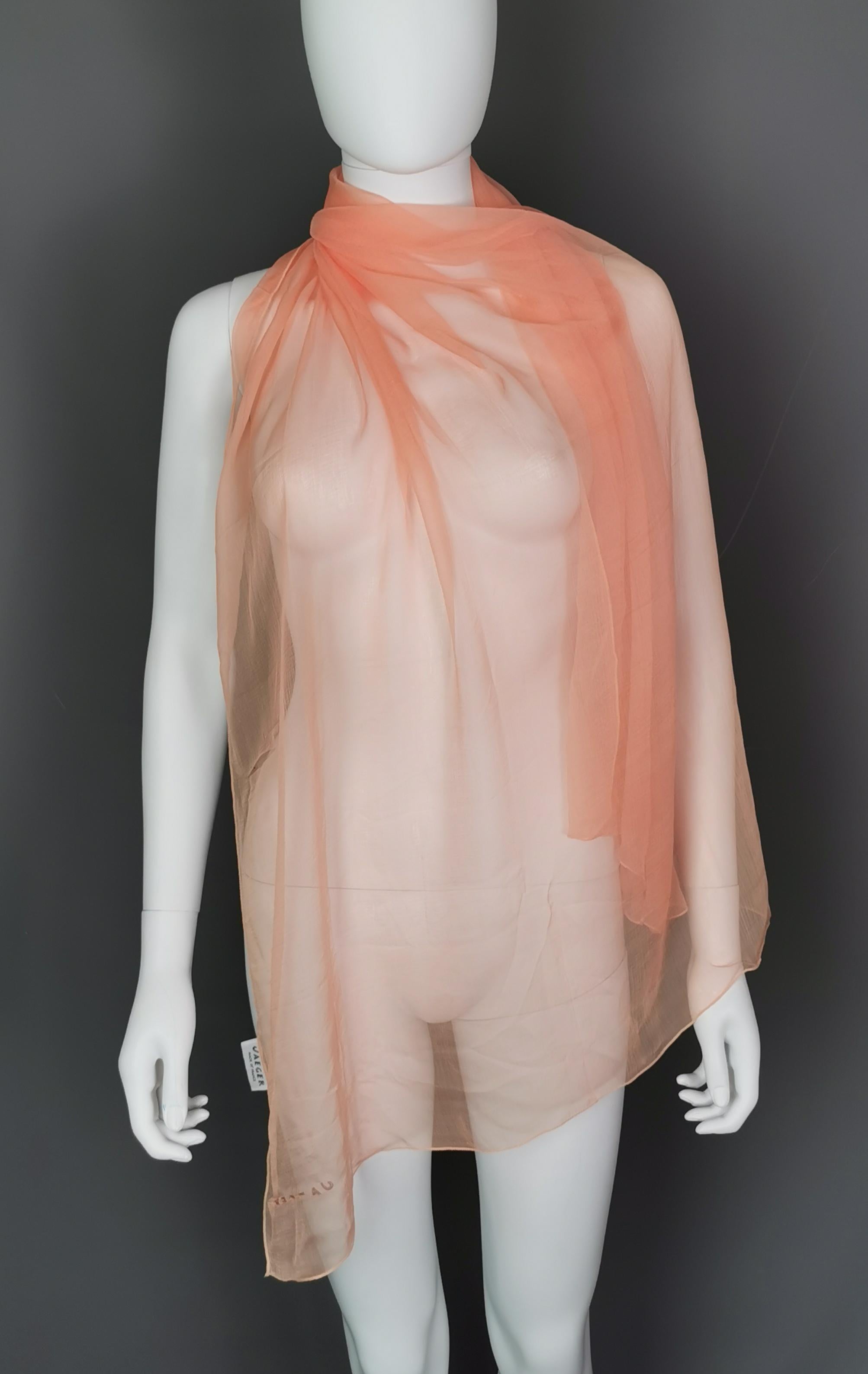 Women's Vintage Jaeger peach silk chiffon scarf, long  For Sale