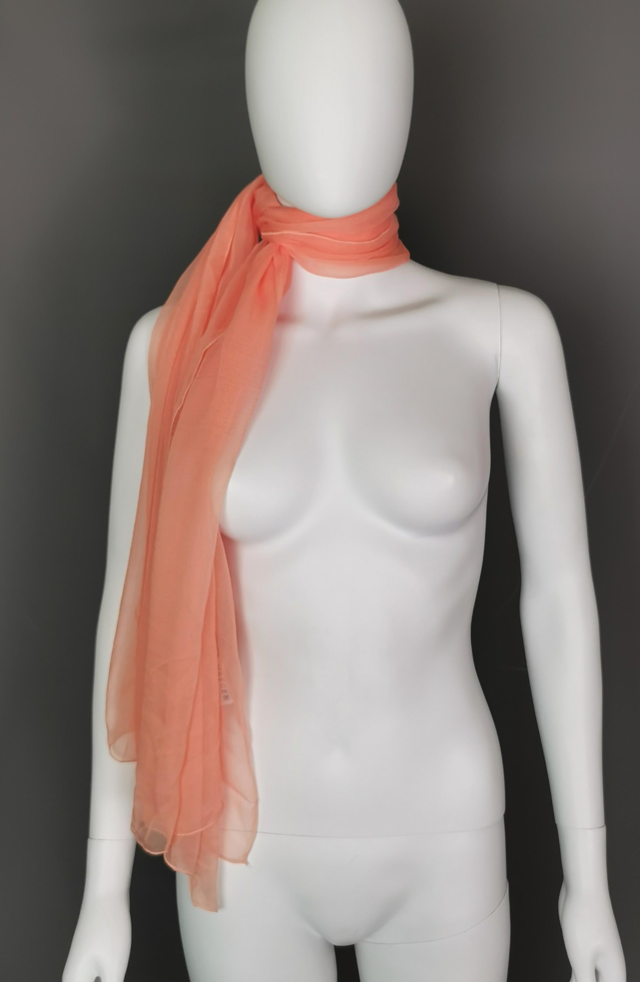 Vintage Jaeger peach silk chiffon scarf, long  For Sale 1