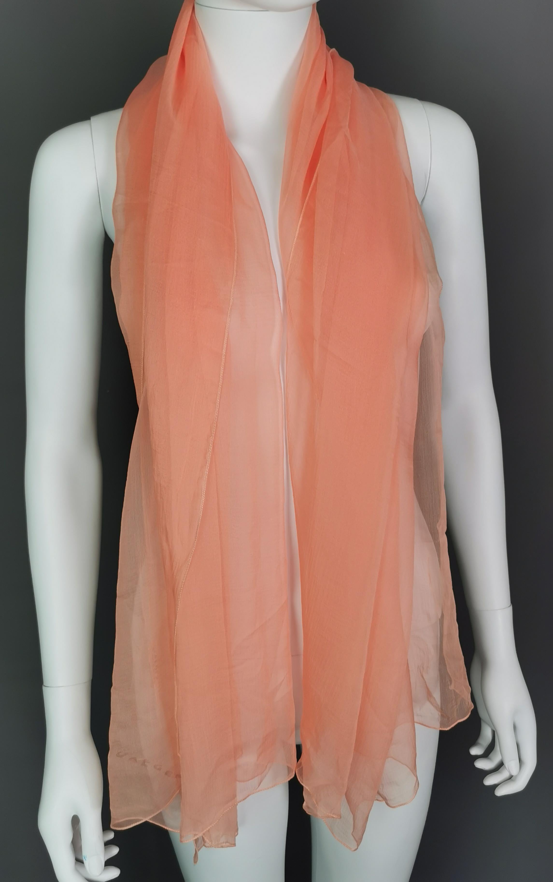 Vintage Jaeger peach silk chiffon scarf, long  For Sale 2
