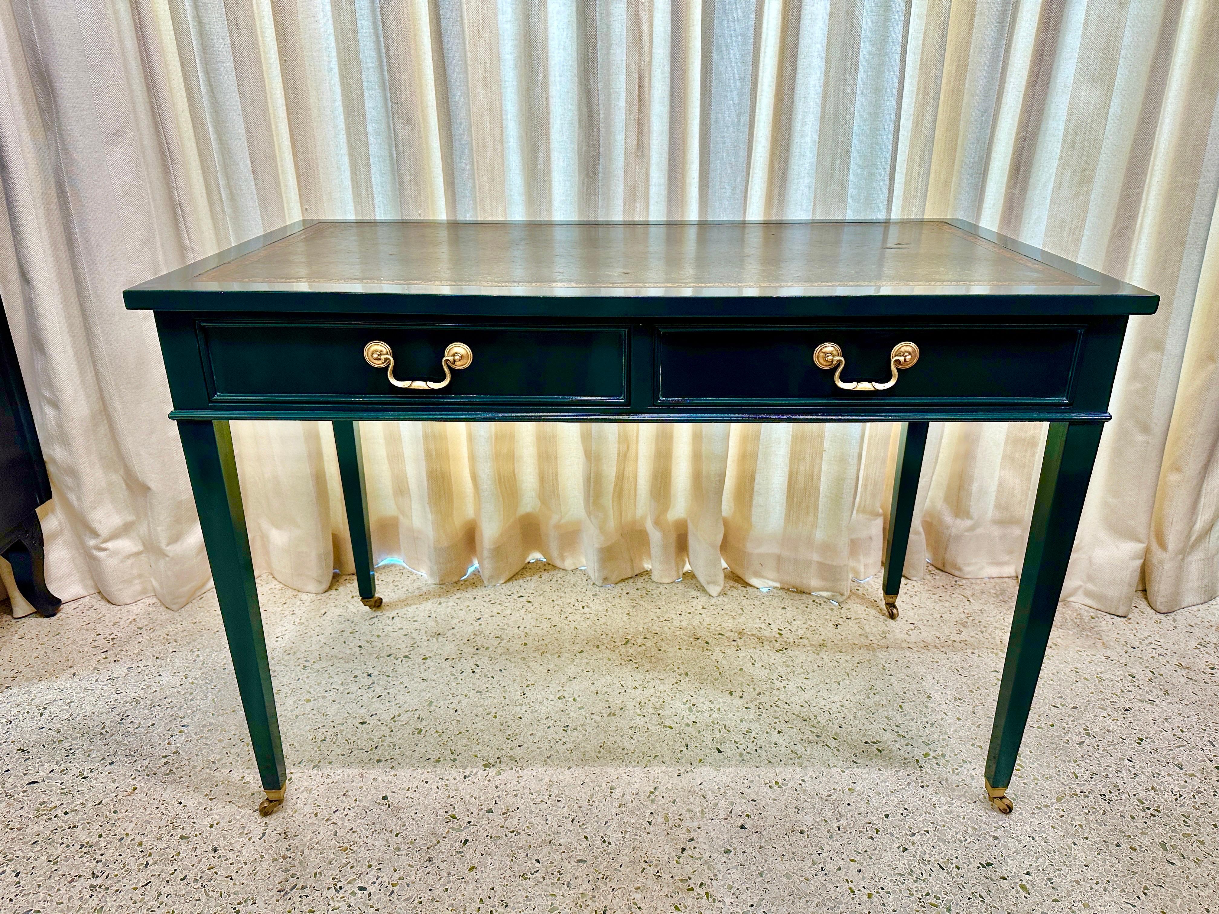 Vintage Jaguar Green Lacquered Louis XVI Style Writing Desk In Good Condition For Sale In East Hampton, NY