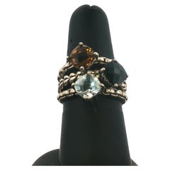 Vintage JAI By John Hardy Sterling Silver Tri Checkerboard-Cut Gemstone Ring