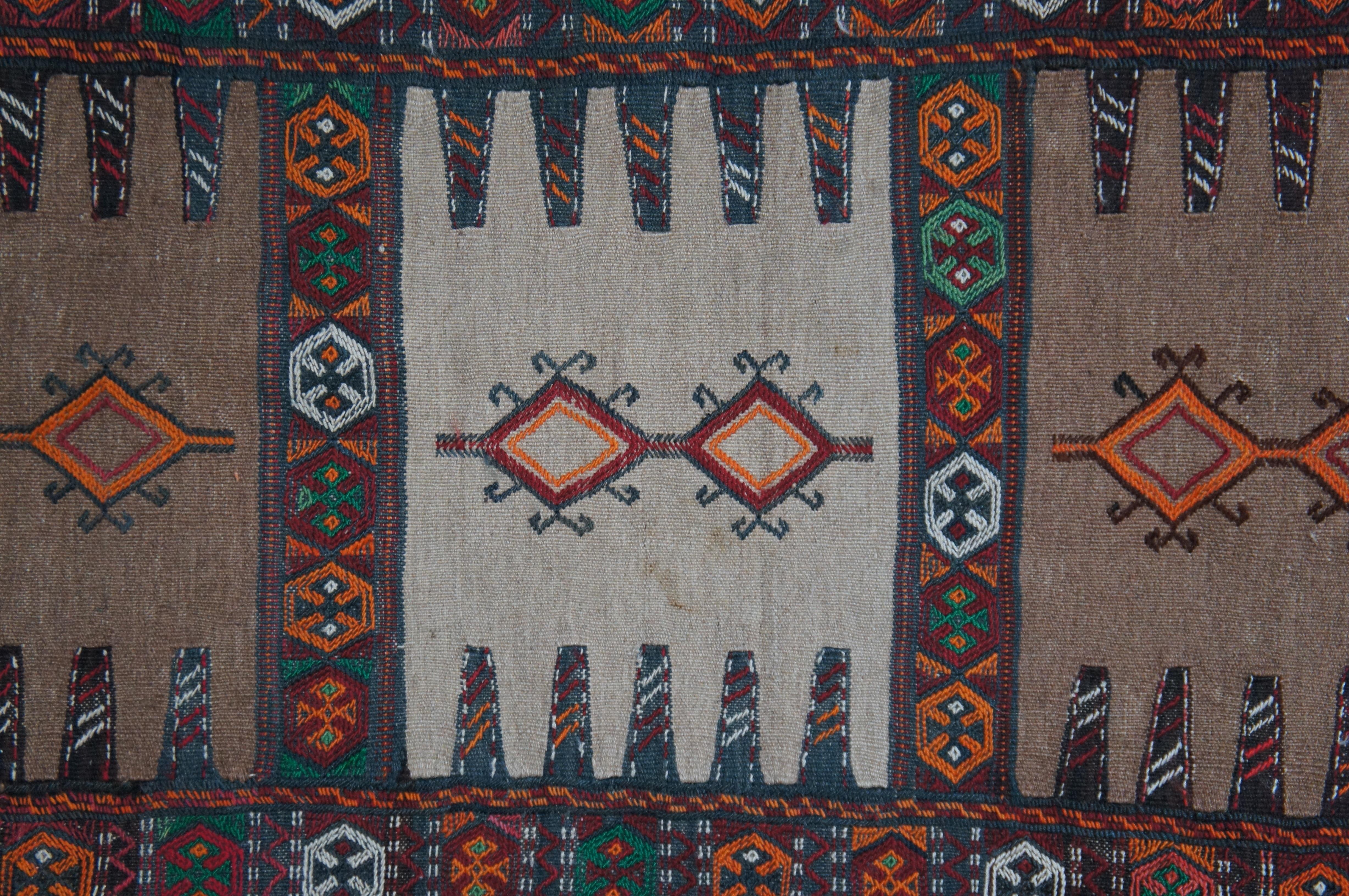 20th Century Vintage Jajim Ghoochan Hand Woven Geometric Kilim Rug Runner Carpet Mat 74
