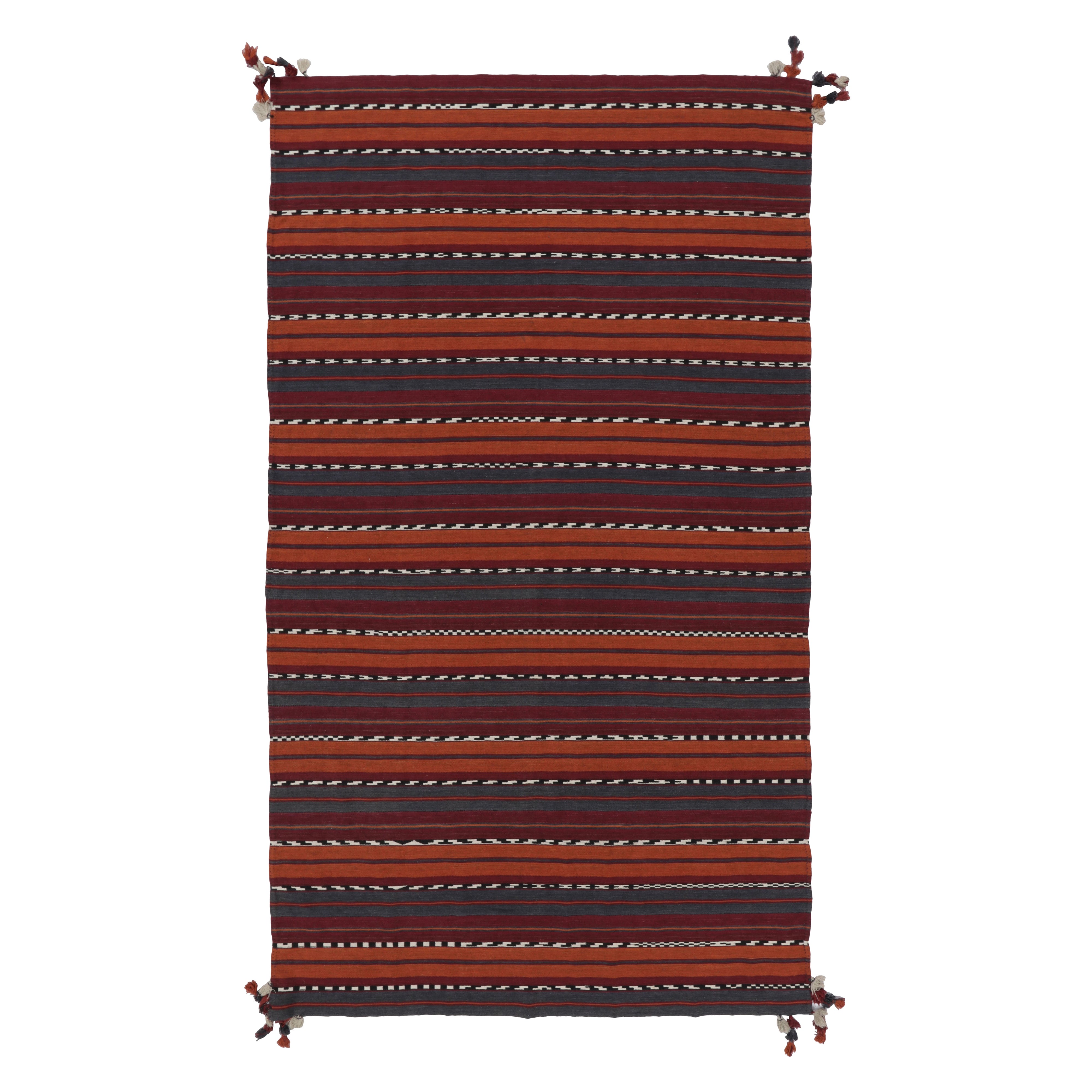 Vintage Jajim Kilim, kühner Terrakotta und Orange gestreifter Stammesteppich