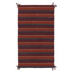 Vintage Jajim Kilim, Bold Terracotta and Orange Striped Tribal Rug