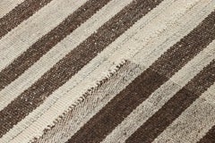Vintage Jajim Qashqai Persian Kilim Black and Off-White Stripe - Rug & Kilim