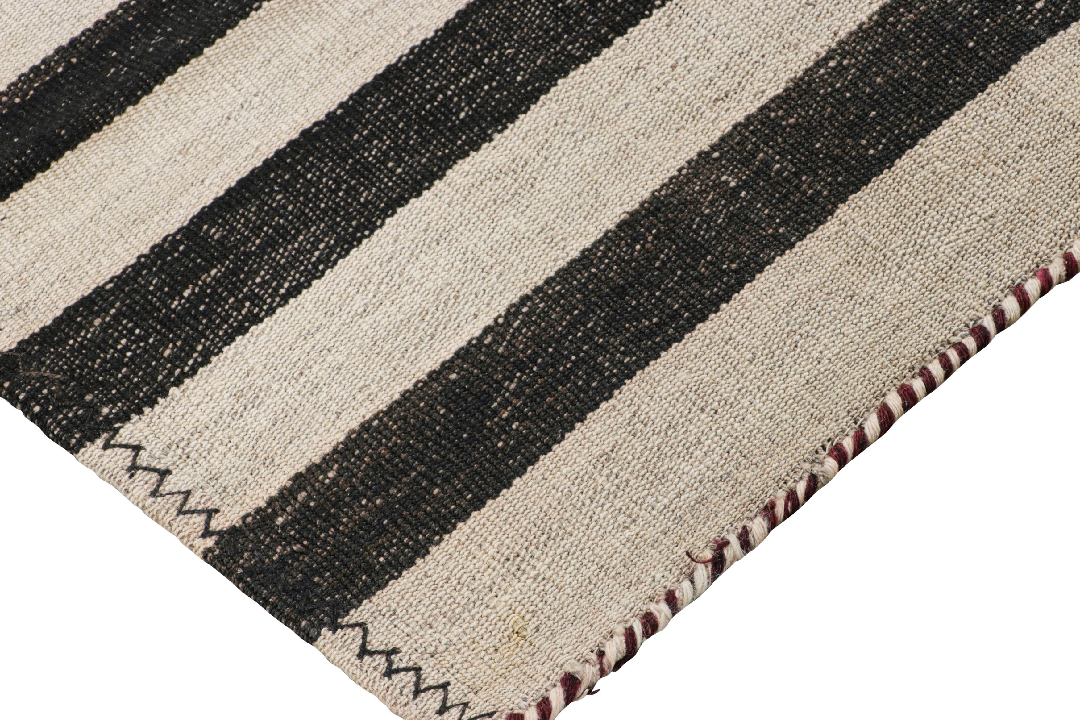 Wool Vintage Jajim Qashqai Persian Kilim Black and Off-White Stripe - Rug & Kilim For Sale