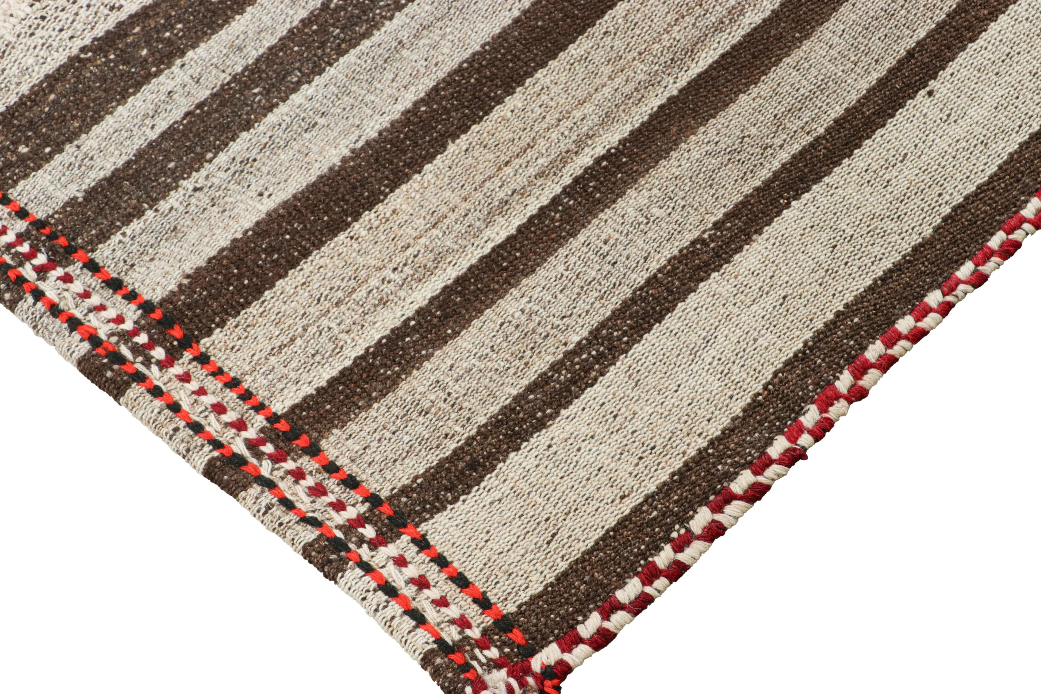 Wool Vintage Jajim Qashqai Persian Kilim Black and Off-White Stripe - Rug & Kilim For Sale