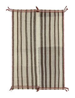 Vintage Jajim Qashqai Persian Kilim Black and Off-White Stripe - Rug & Kilim