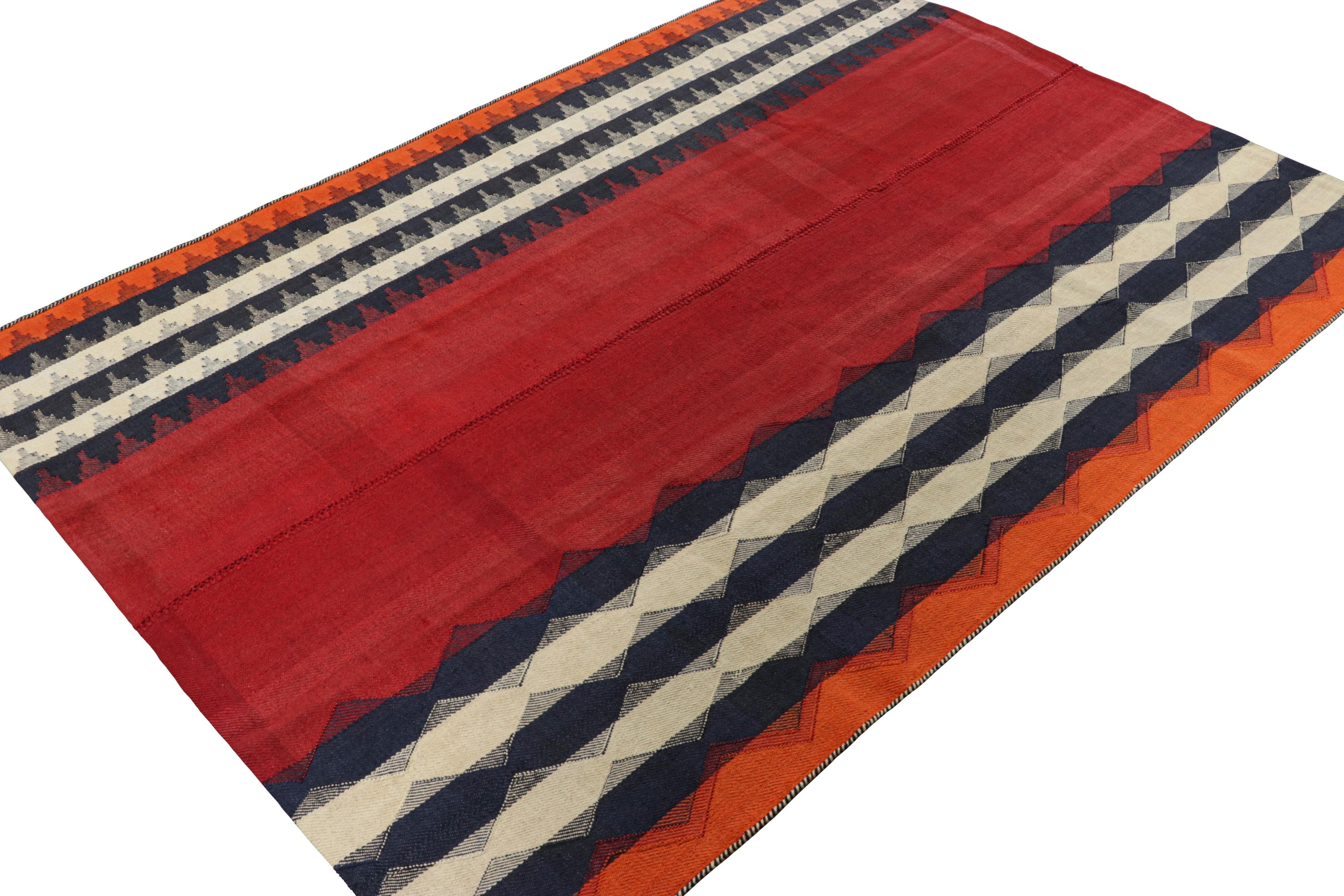 Hand-Woven Vintage Jajim Qashqai Persian Kilim in Red, Blue, and Ivory Tones - Rug & Kilim For Sale