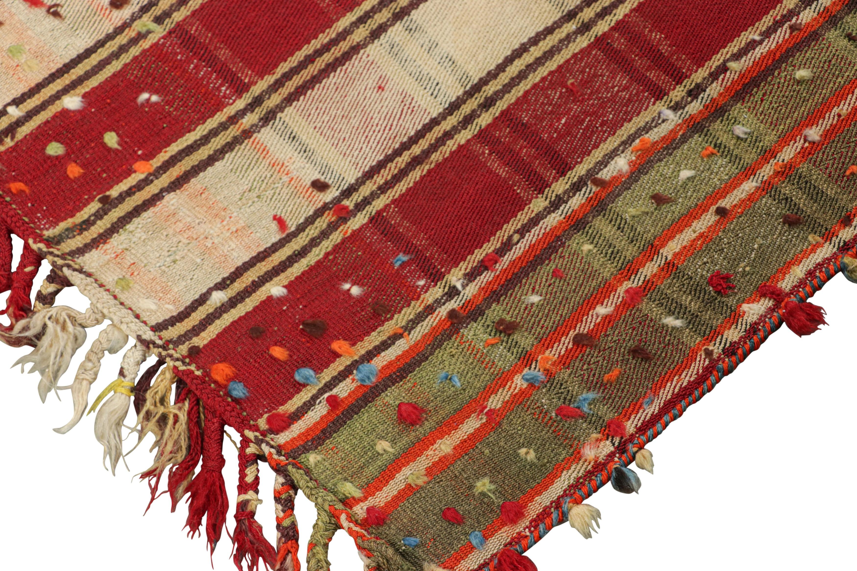 Mid-20th Century Vintage Jajim Qashqai Persian Kilim, Red & Ivory Geometric Pattern - Rug & Kilim For Sale