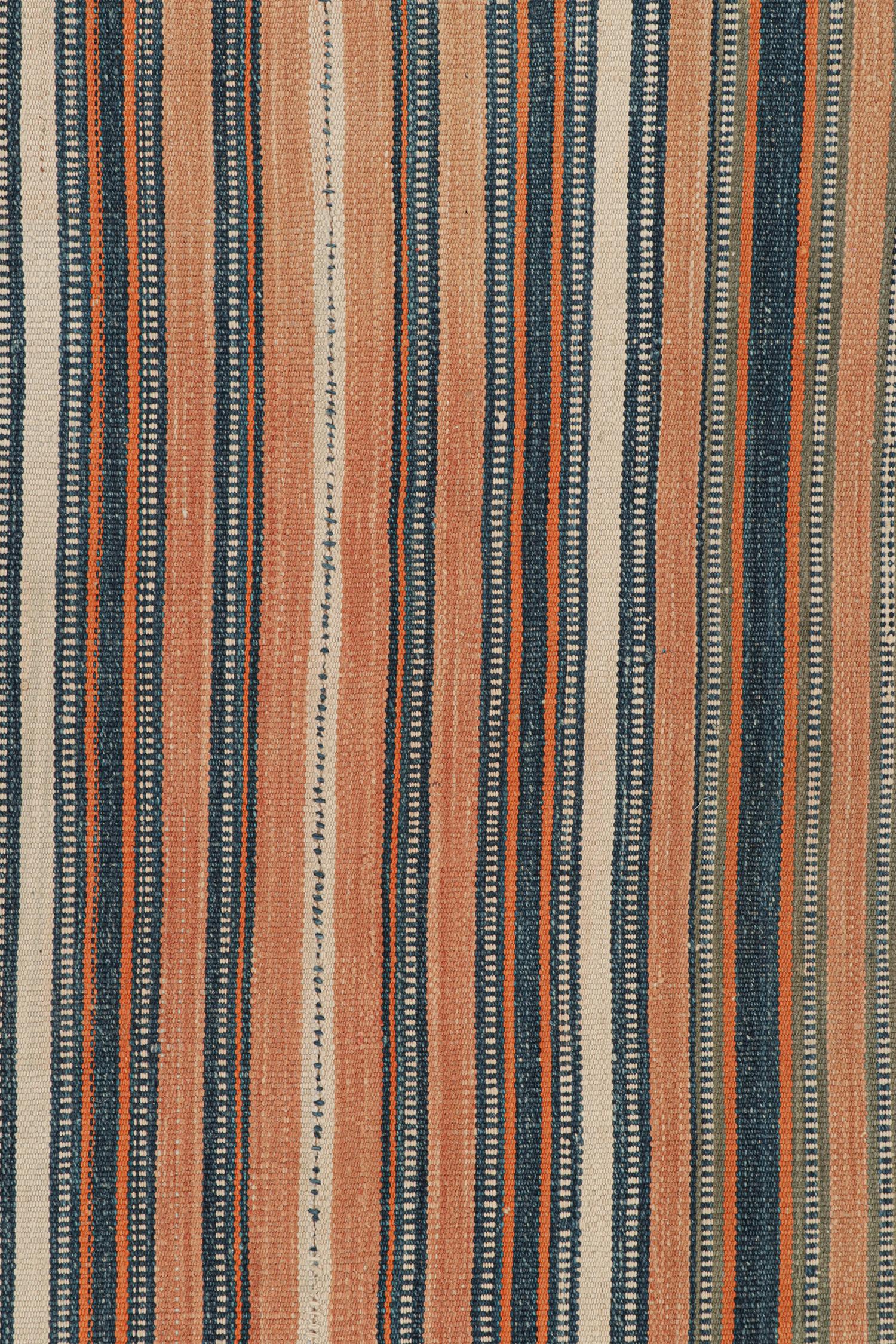 Mid-20th Century Vintage Jajim Qashqai Persian Kilim with Blue & Peach Stripes by Rug & Kilim For Sale