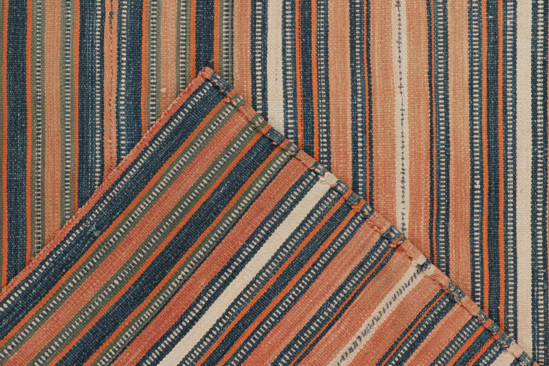 Wool Vintage Jajim Qashqai Persian Kilim with Blue & Peach Stripes by Rug & Kilim For Sale