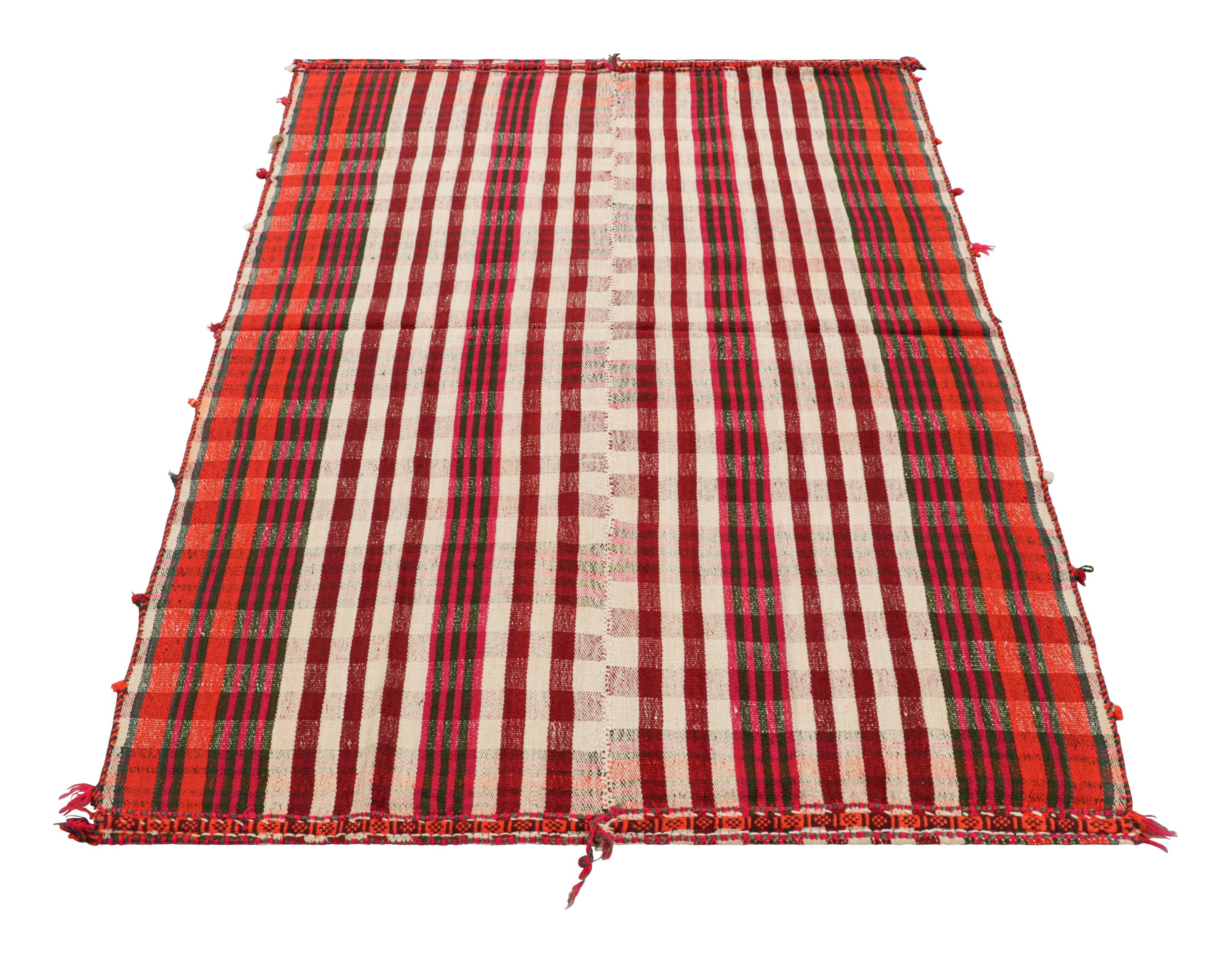 Mid-20th Century Vintage Jajim Qashqai Persian Kilim with Red, Ivory & Pink Stripes - Rug & Kilim For Sale