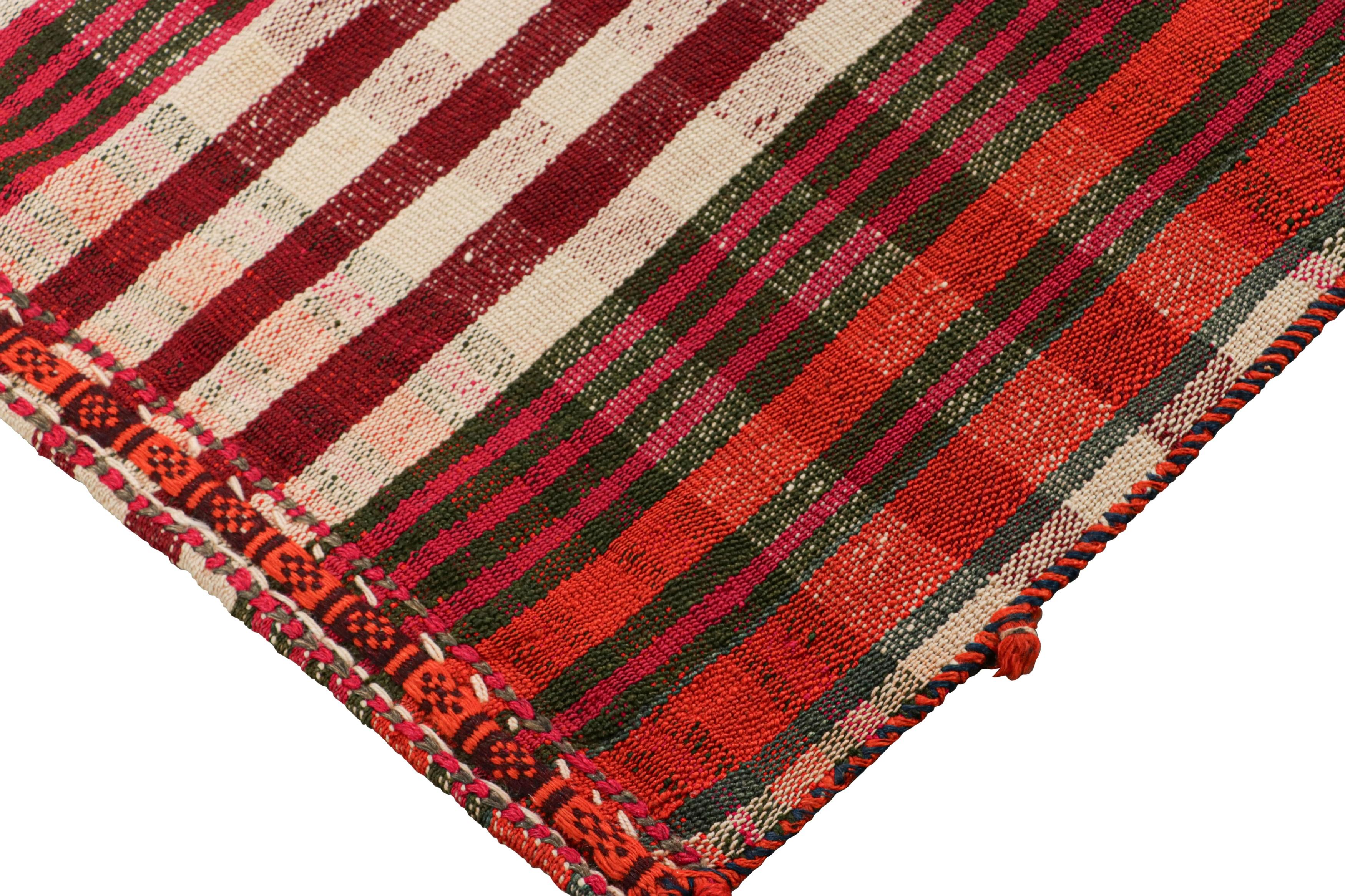 Wool Vintage Jajim Qashqai Persian Kilim with Red, Ivory & Pink Stripes - Rug & Kilim For Sale