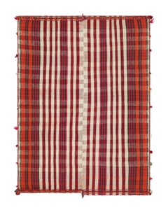Vintage Jajim Qashqai Persian Kilim with Red, Ivory & Pink Stripes - Rug & Kilim