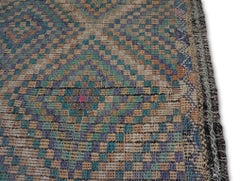 Vintage Jajim Tan, Green, and Purple Diamond Check Kilim 7'x11'9''