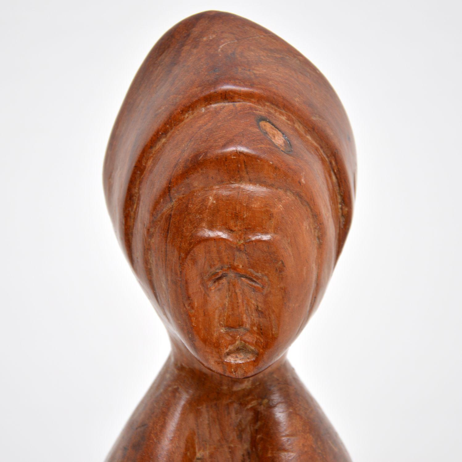 Wood Vintage Jamaican Carved Walnut Sculpture by K. Tekroade For Sale