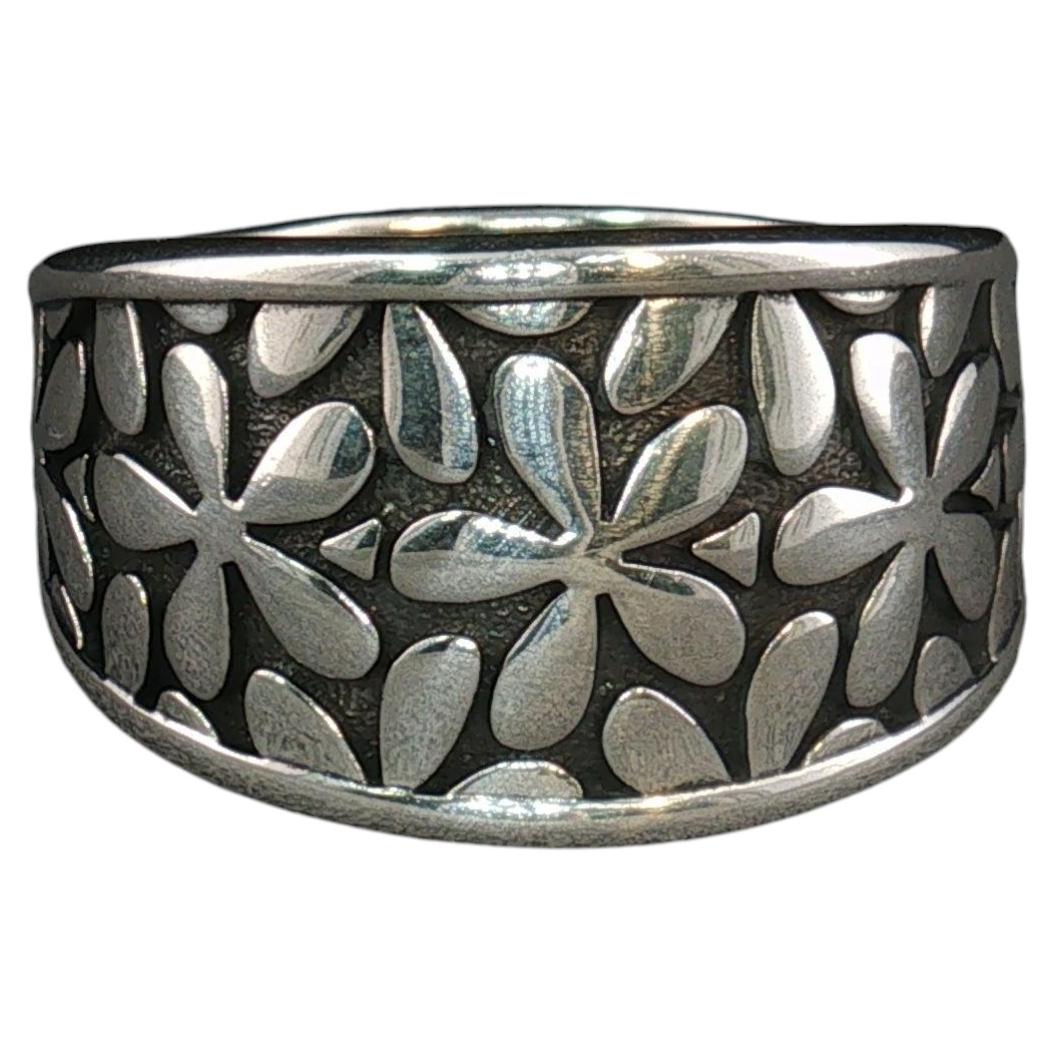 Anello vintage James Avery con motivo floreale in argento sterling 925, fascia larga, misura 10,5, 10,7 g