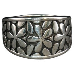 Anillo vintage de James Avery con diseño floral, de plata de ley 925, de banda ancha, talla 10,5, 10,7 g