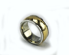 Vintage James Avery Hammered 14k Gold and Sterling Bimetal Men's Ring 17.7 Grams