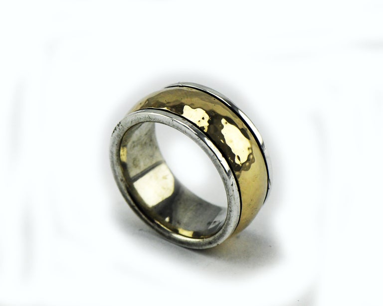 Vintage James Avery Hammered 14k Gold and Sterling Bimetal Men's Ring