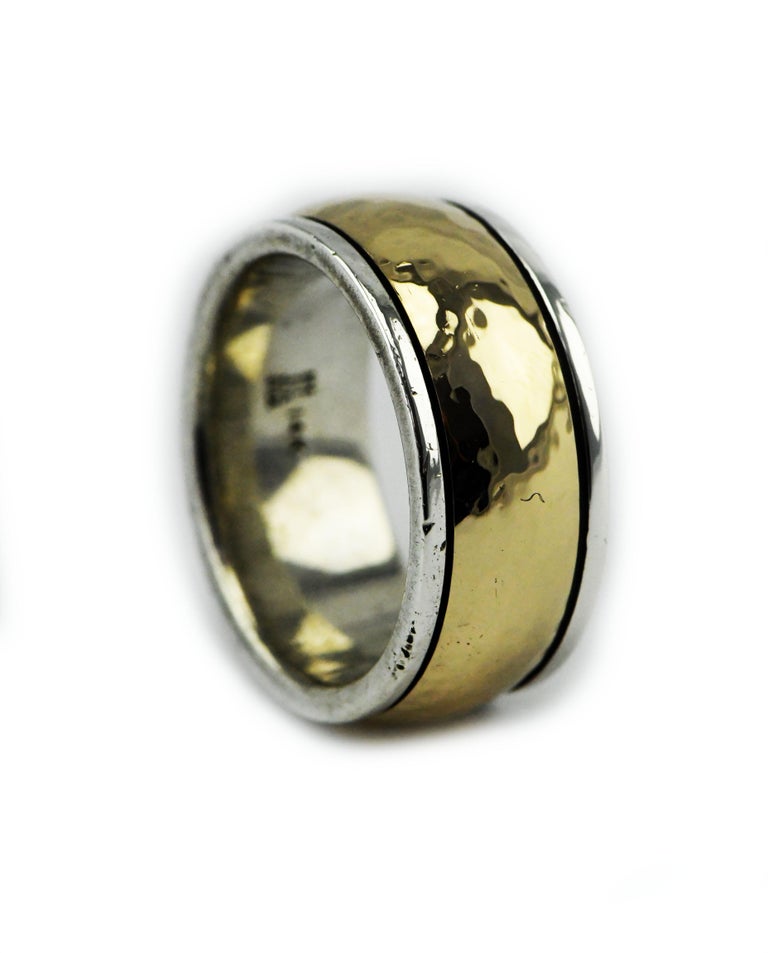 Vintage James Avery Hammered 14k Gold and Sterling Bimetal Men's Ring