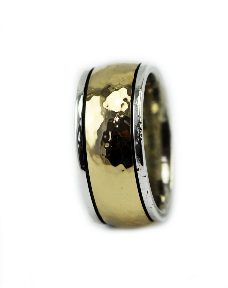 Vintage James Avery Hammered 14k Gold and Sterling Bimetal Men's Ring