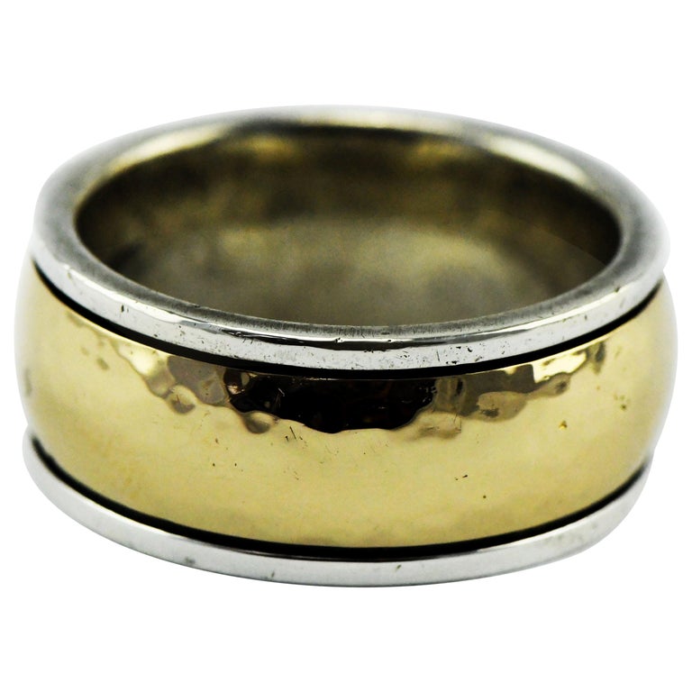 Vintage James Avery Hammered 14k Gold and Sterling Bimetal Men's Ring