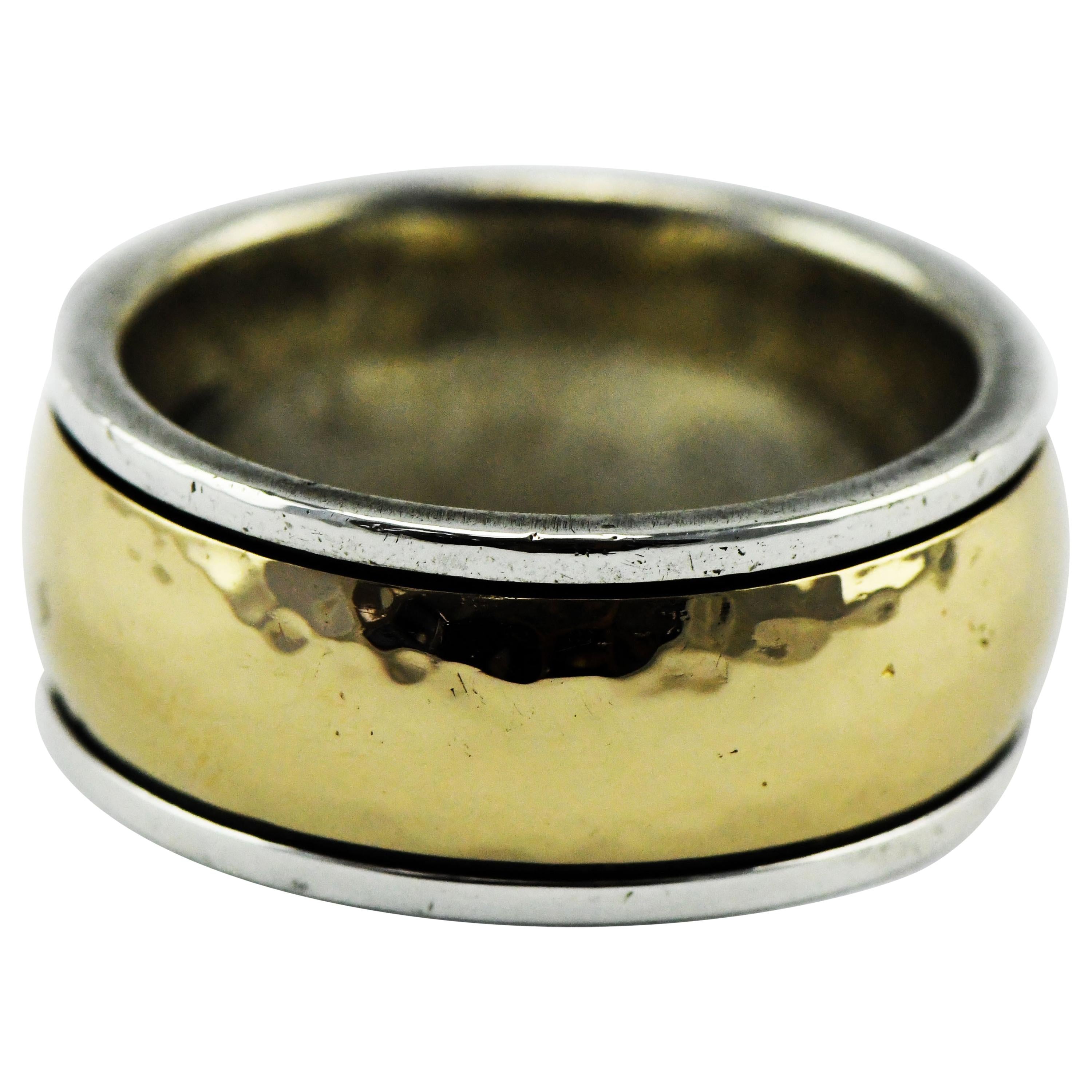Vintage James Avery Hammered 14k Gold and Sterling Bimetal Men's Ring 17.7 Grams