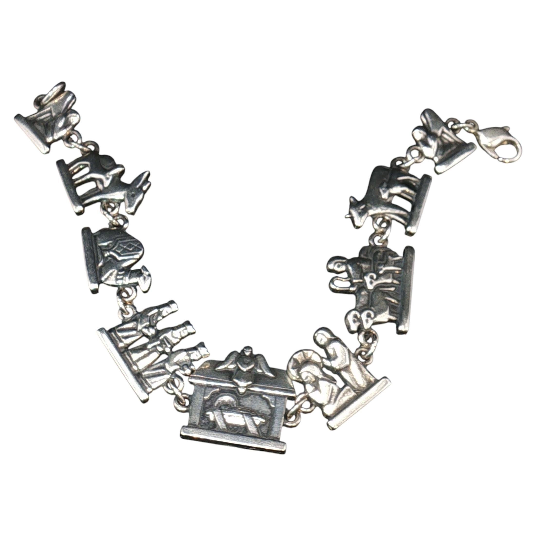 Vintage James Avery Nativity Charm Bracelet Sterling Silver 925 Christmas 7" 28g For Sale