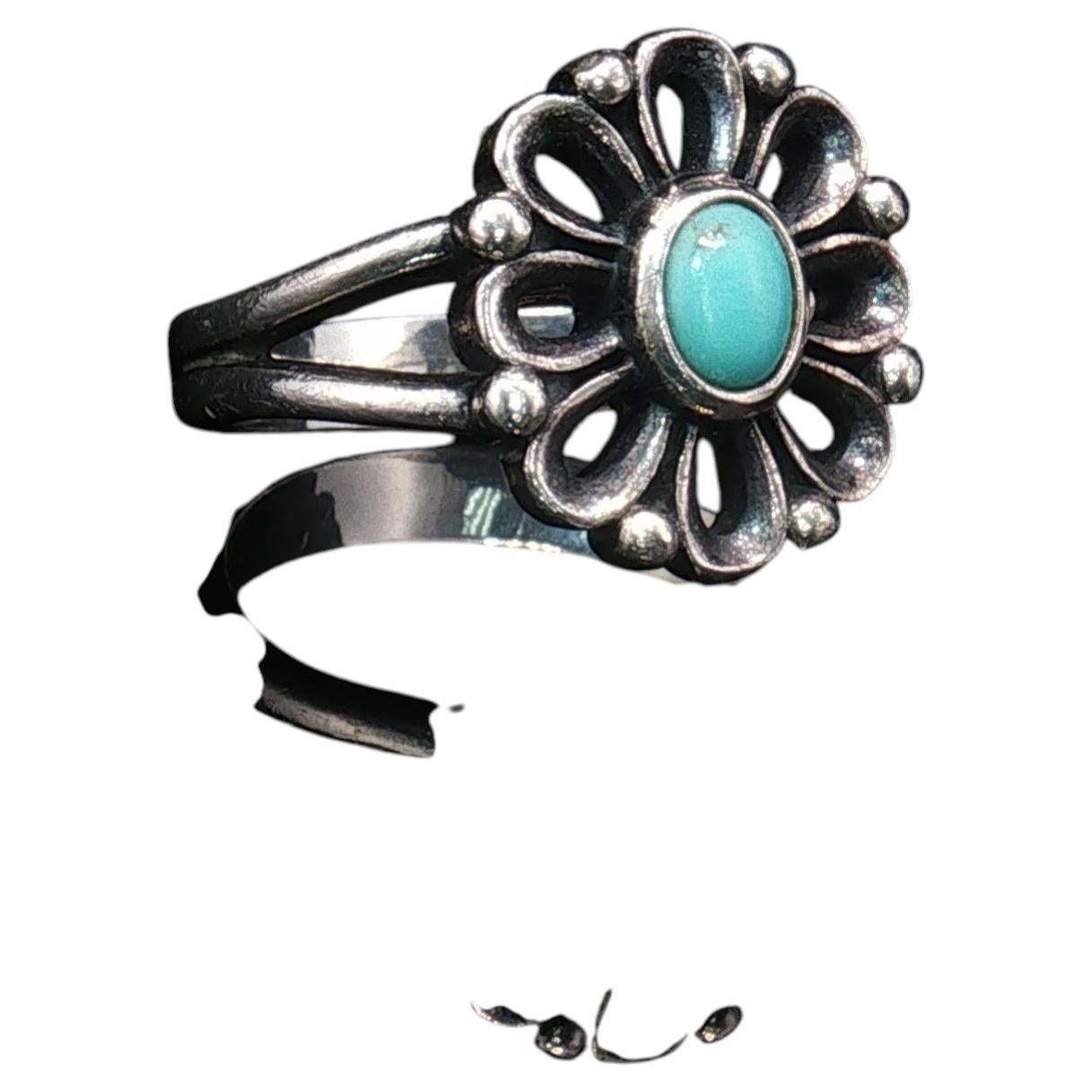 Vintage James Avery Turquoise Flower Ring Sterling Silver 925 Sz 9 Retired 7.6g For Sale