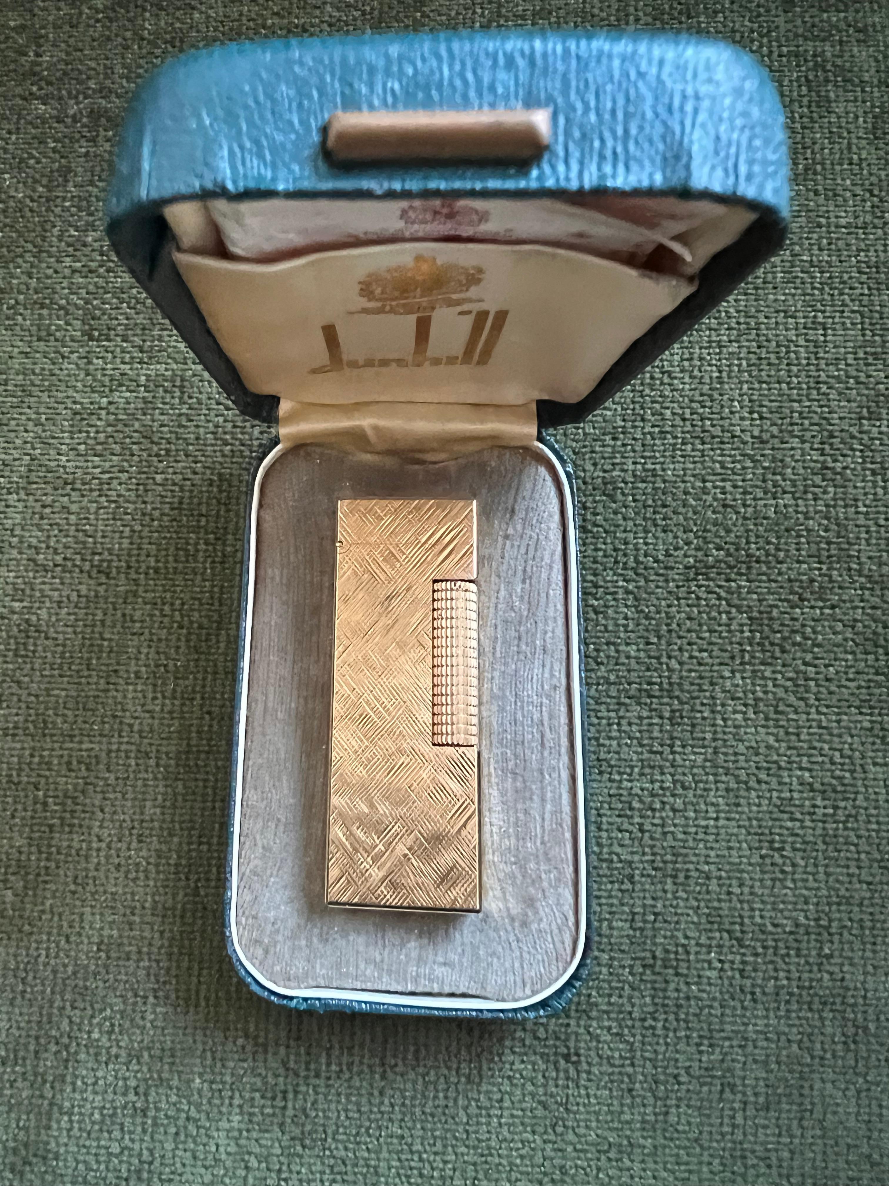 Art Deco Vintage “ James Bond” Dunhill Gold Plated Lighter Original Sky Case, Circa 1970