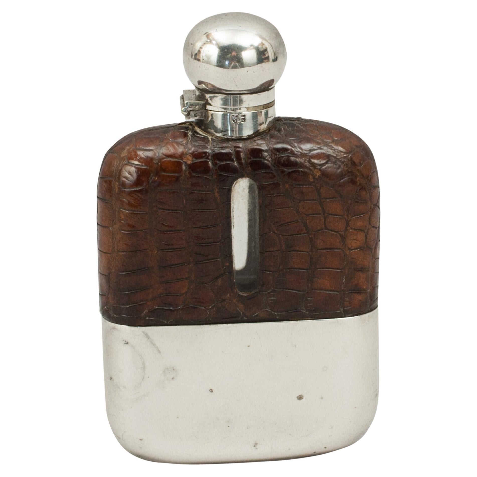 Vintage James Dixon Hip Flask with Leather Cover