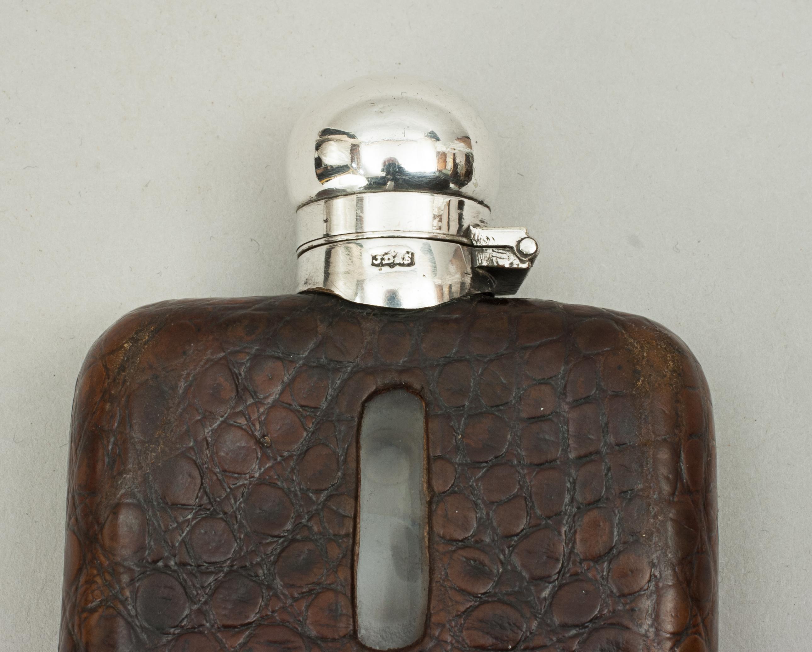 Vintage James Dixon Silver Hip Flask with Leather Cover 5