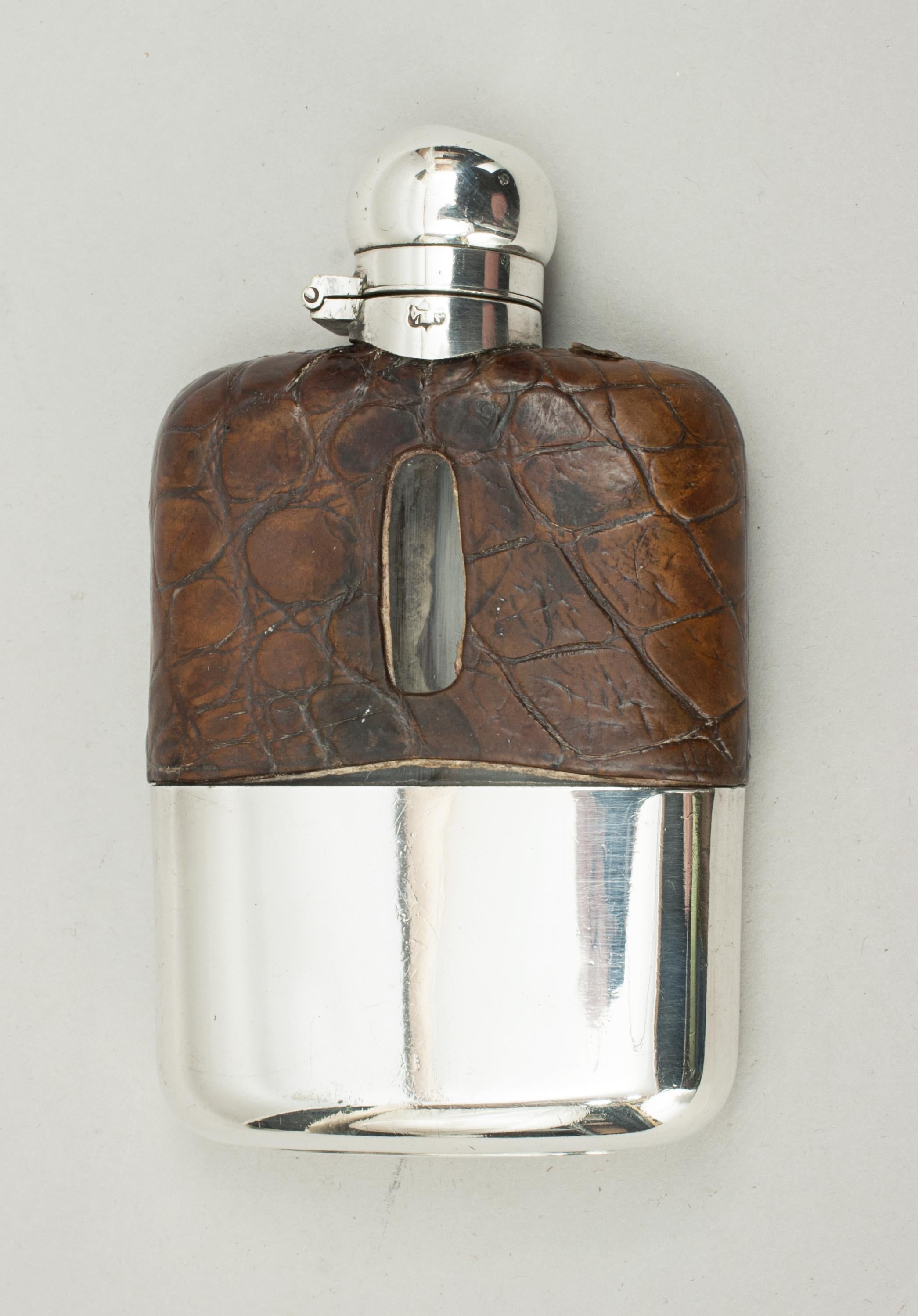 Vintage James Dixon Silver Hip Flask with Leather Cover 7
