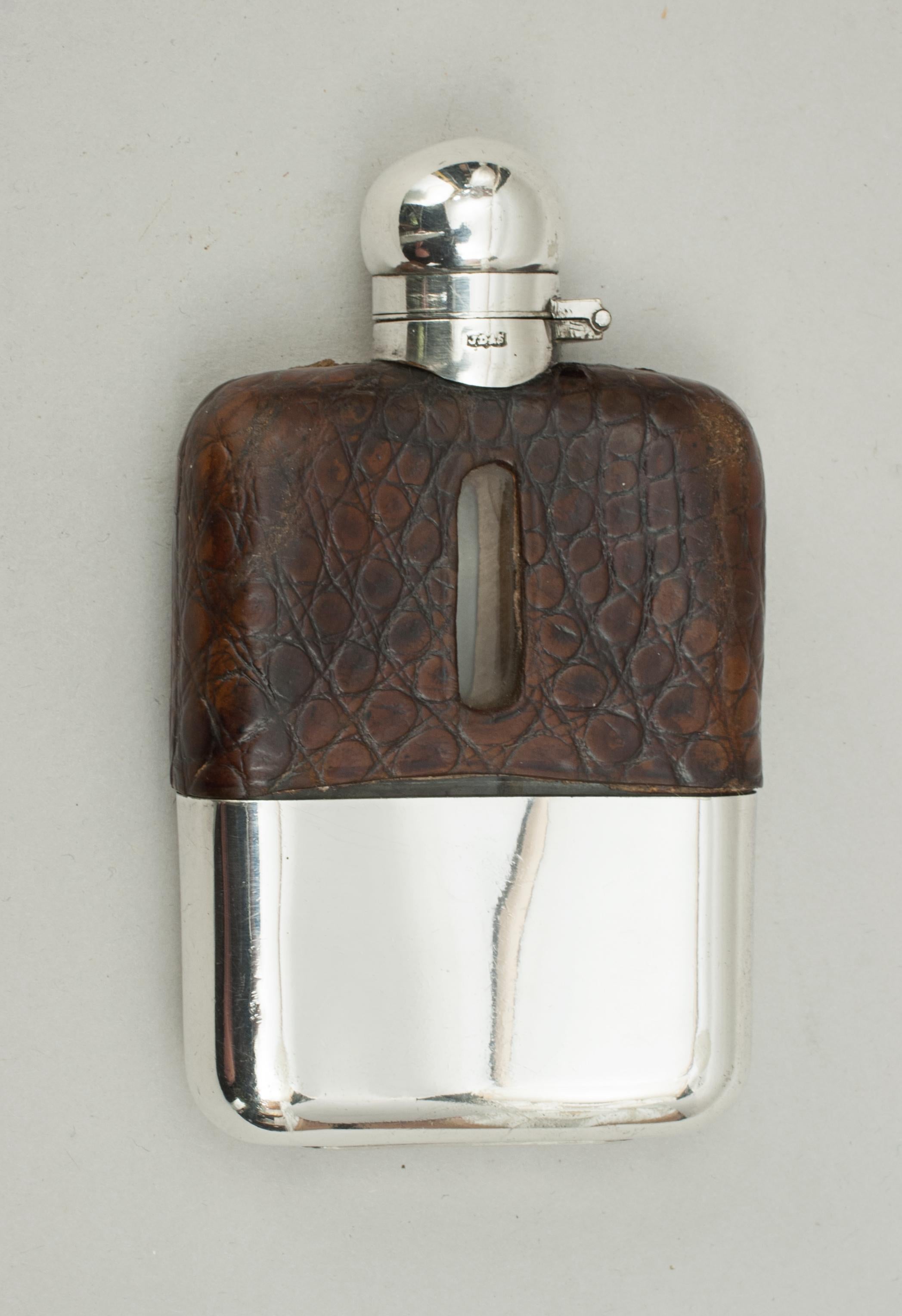 Vintage James Dixon Silver Hip Flask with Leather Cover 8