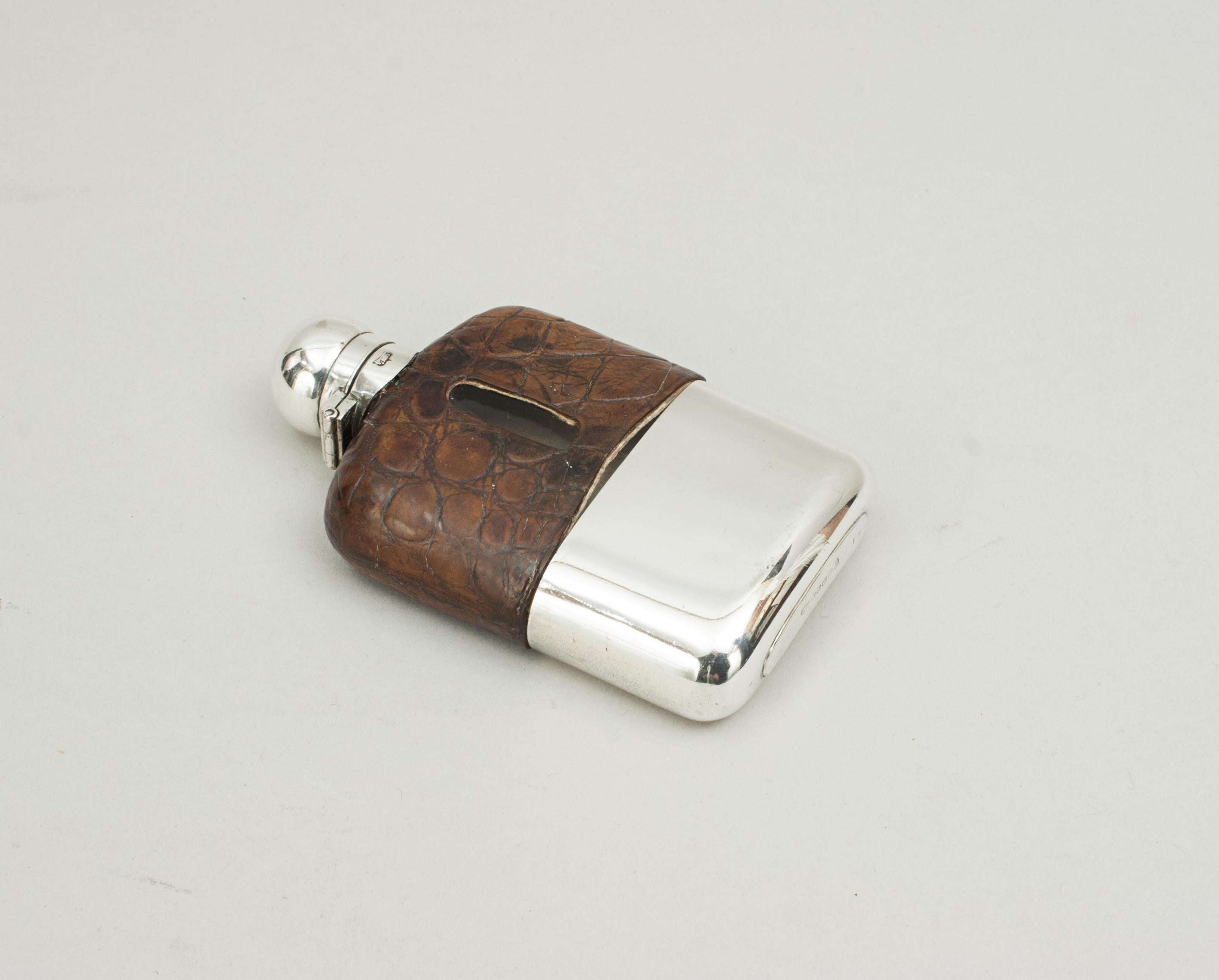 Vintage James Dixon Silver Hip Flask with Leather Cover 9