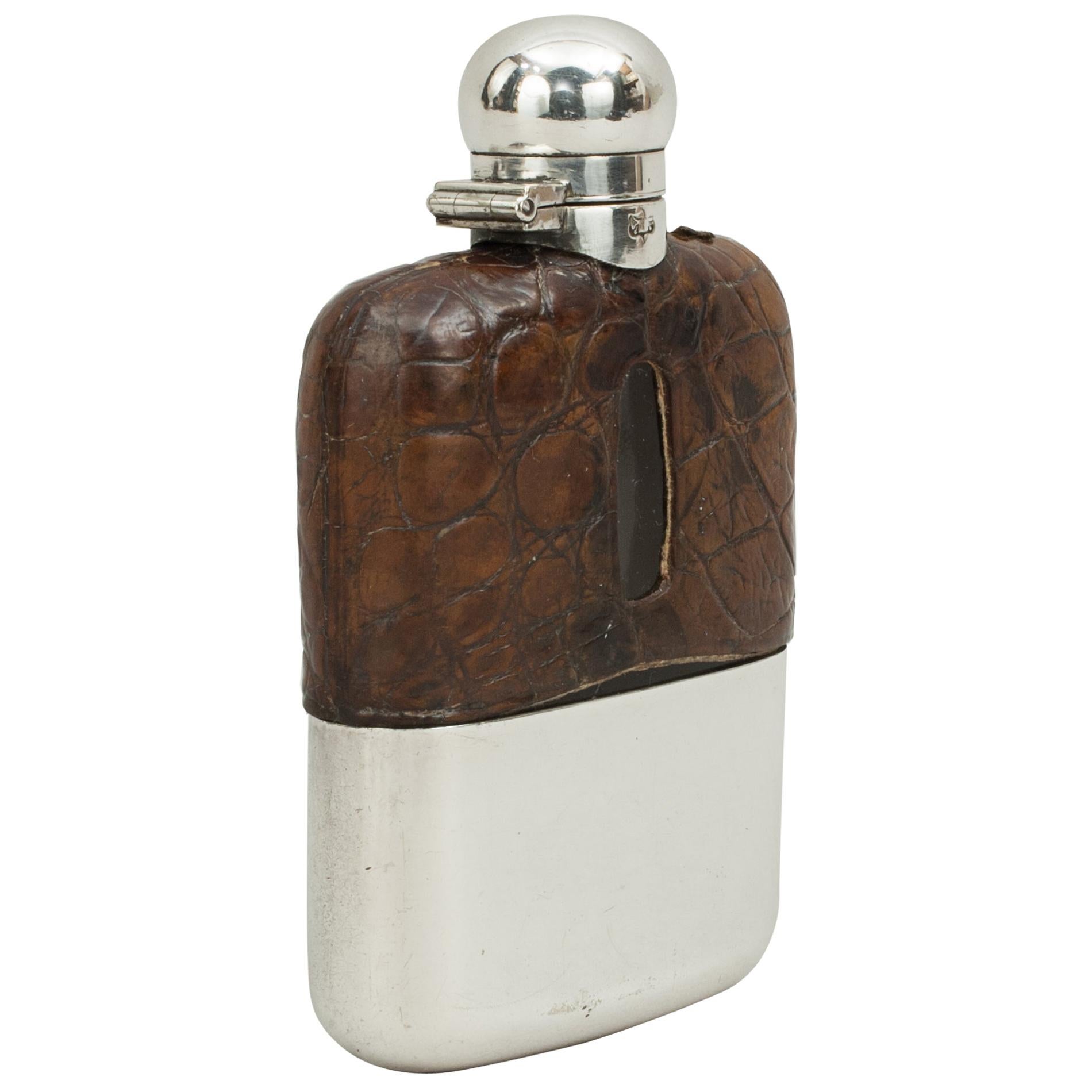 Vintage James Dixon Silver Hip Flask with Leather Cover