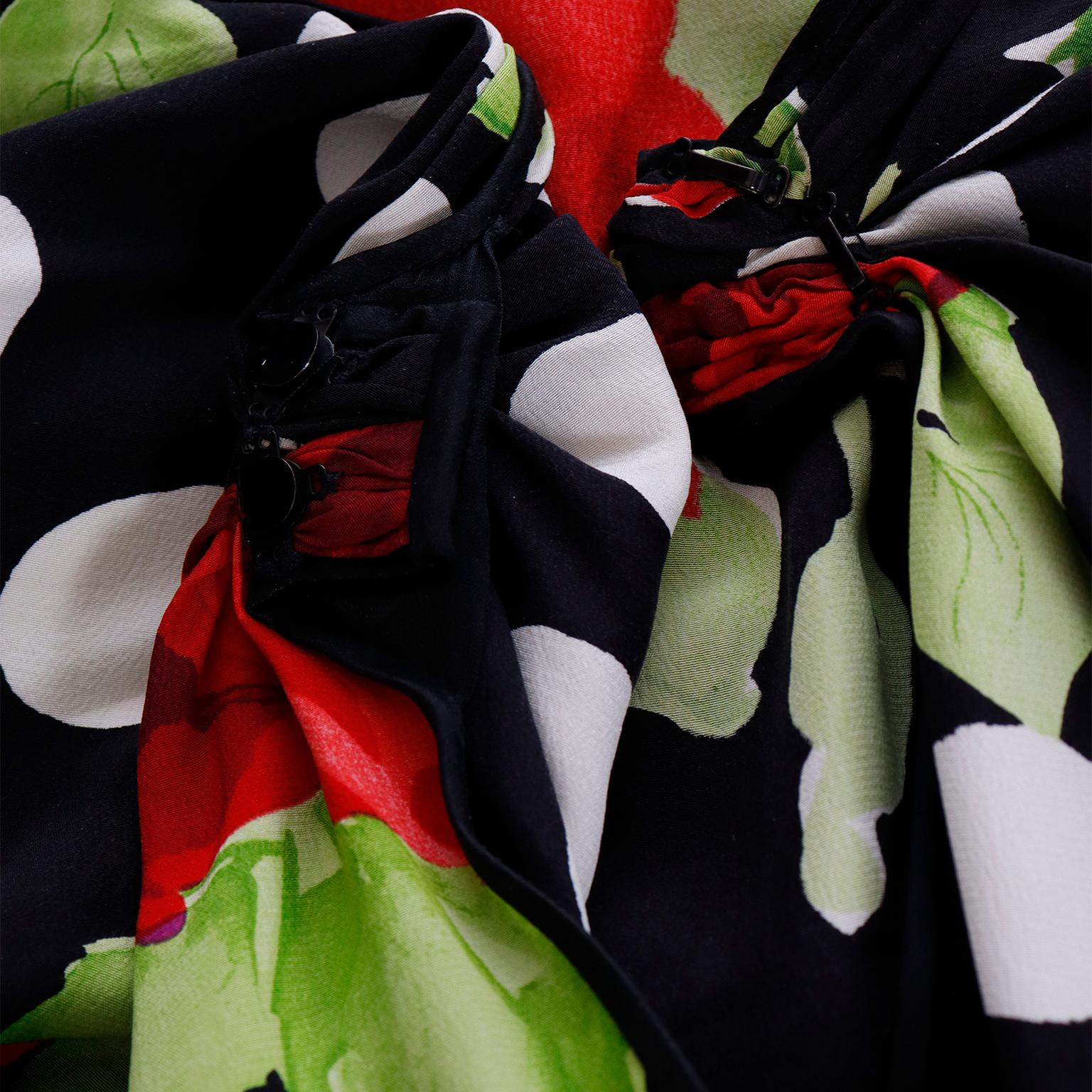 Vintage James Galanos Black & White Dot Red Rose Print Bodysuit & Sarong Skirt For Sale 3