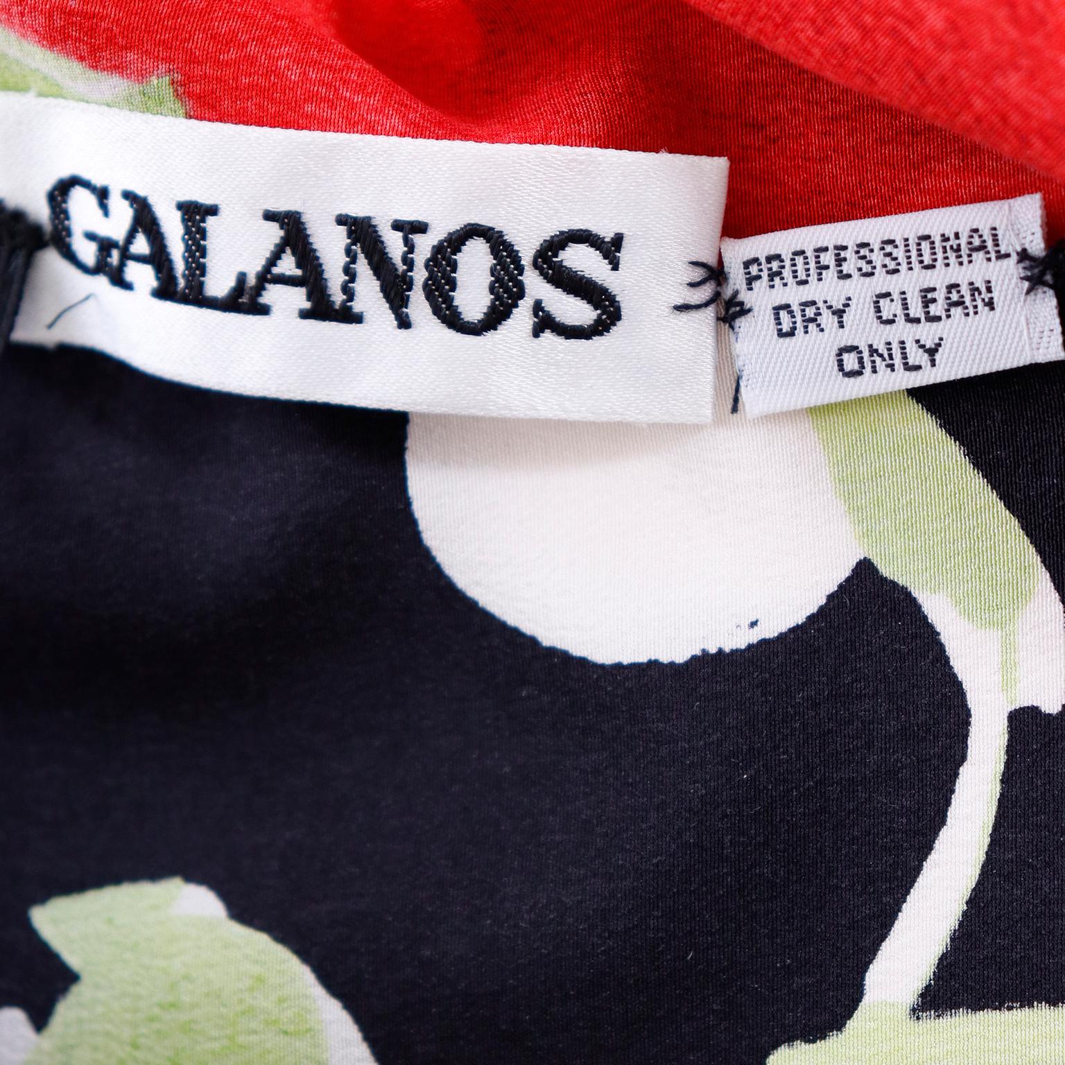 Vintage James Galanos Black & White Dot Red Rose Print Bodysuit & Sarong Skirt For Sale 5