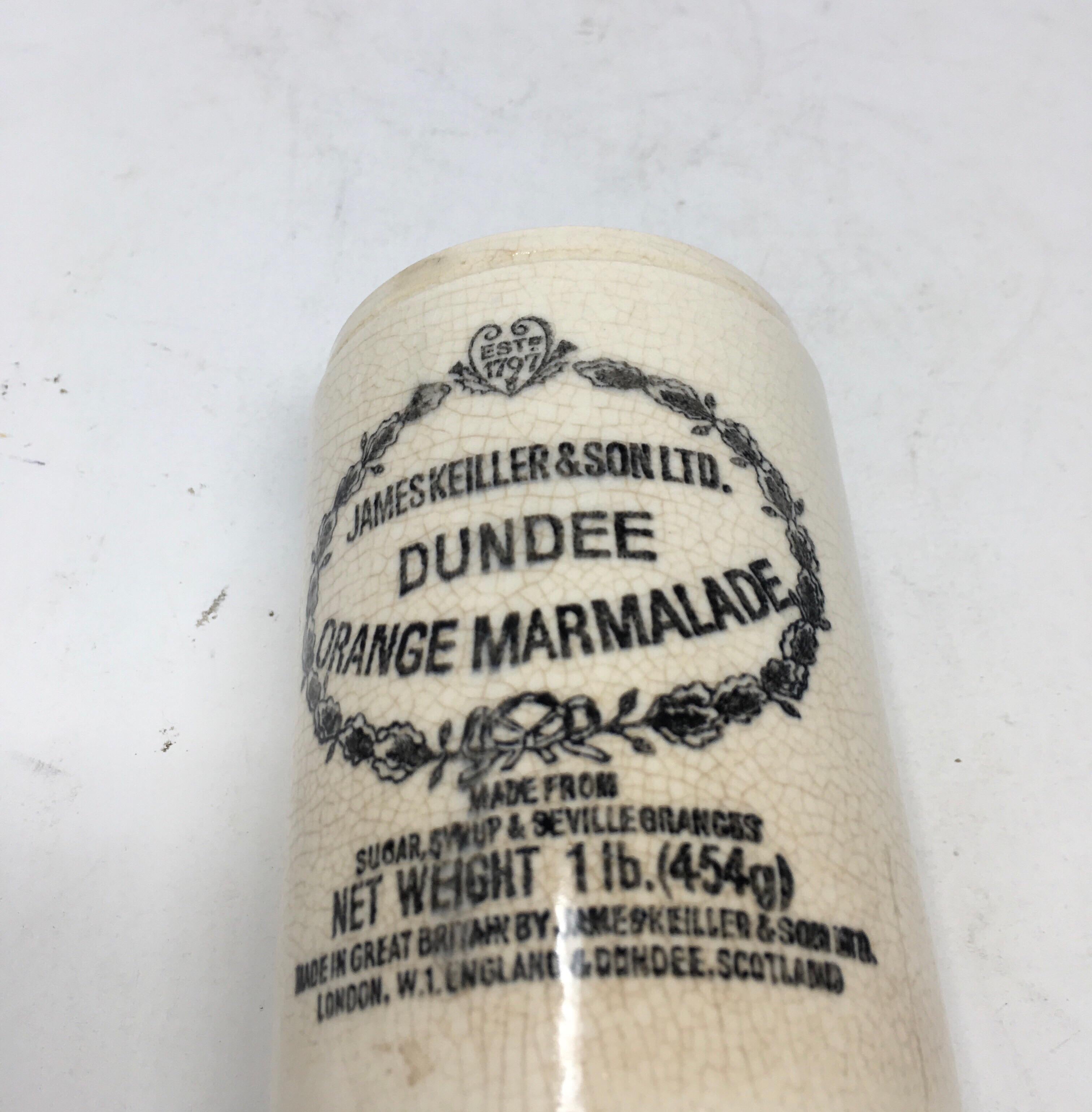 Glazed Vintage James Keller & Sons Dundee Marmalade Ironstone Jar