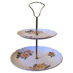 Vintage James Kent Old Foley Yellow Rose 2 Tier Cake Plate